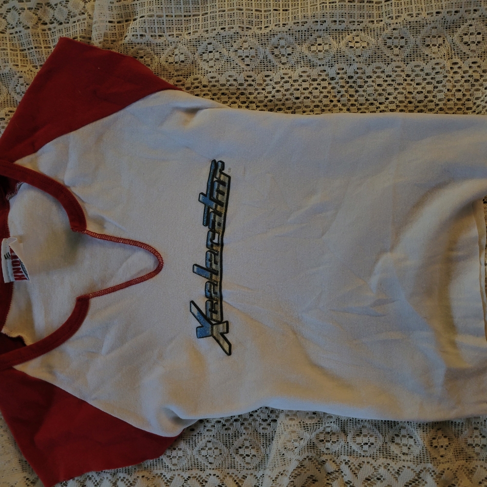 Womens Red and White Baby T-Shirt